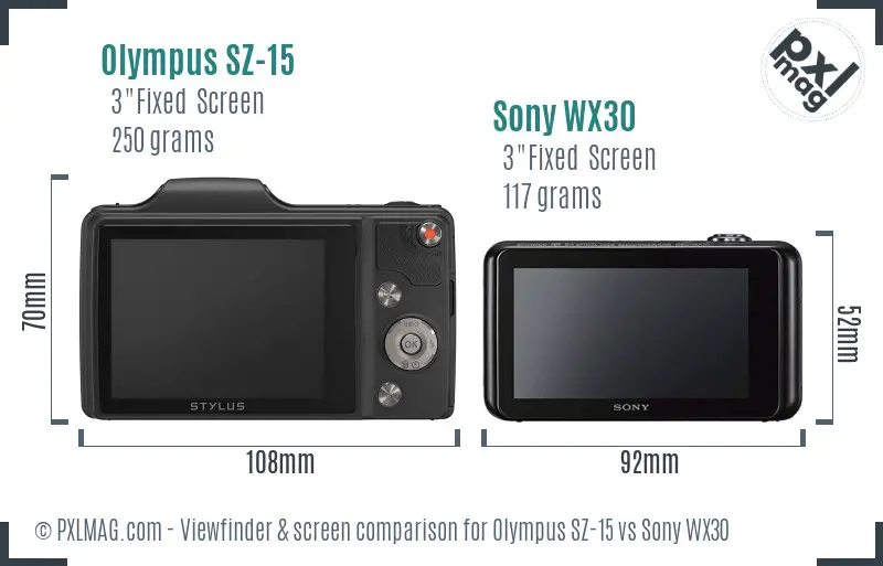 Olympus SZ-15 vs Sony WX30 Screen and Viewfinder comparison