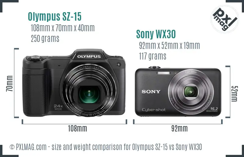 Olympus SZ-15 vs Sony WX30 size comparison