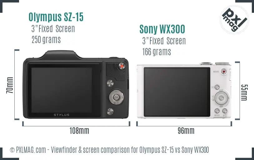 Olympus SZ-15 vs Sony WX300 Screen and Viewfinder comparison