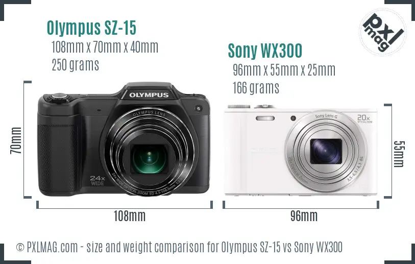 Olympus SZ-15 vs Sony WX300 size comparison