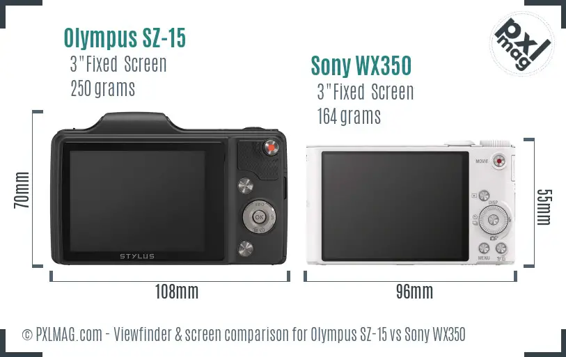 Olympus SZ-15 vs Sony WX350 Screen and Viewfinder comparison