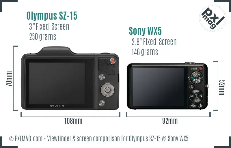 Olympus SZ-15 vs Sony WX5 Screen and Viewfinder comparison