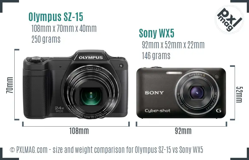 Olympus SZ-15 vs Sony WX5 size comparison