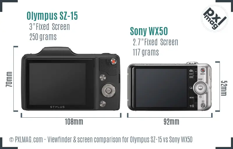 Olympus SZ-15 vs Sony WX50 Screen and Viewfinder comparison