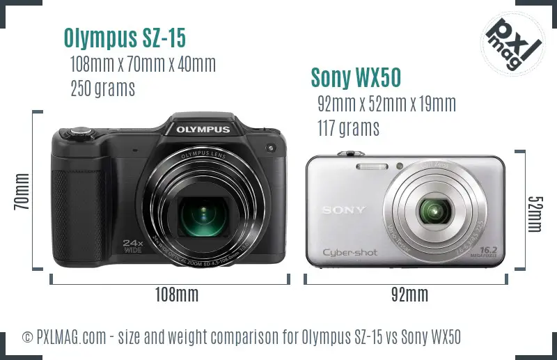 Olympus SZ-15 vs Sony WX50 size comparison