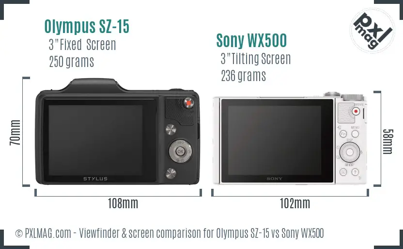 Olympus SZ-15 vs Sony WX500 Screen and Viewfinder comparison