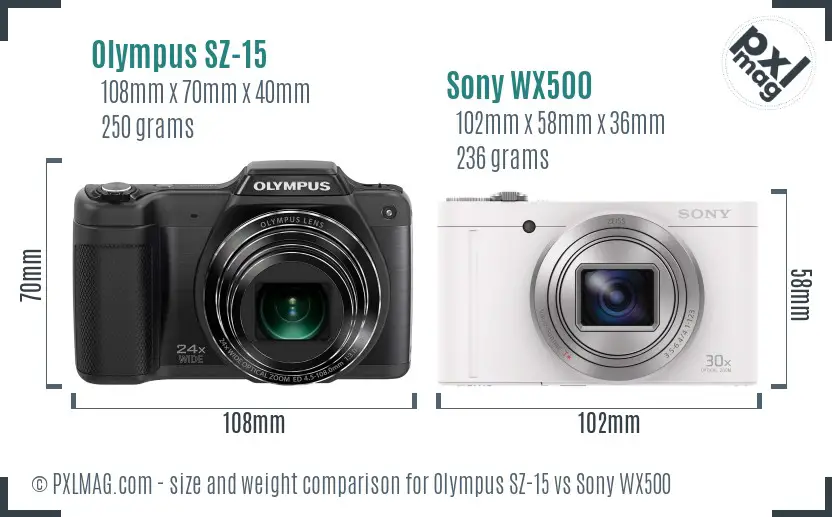 Olympus SZ-15 vs Sony WX500 size comparison
