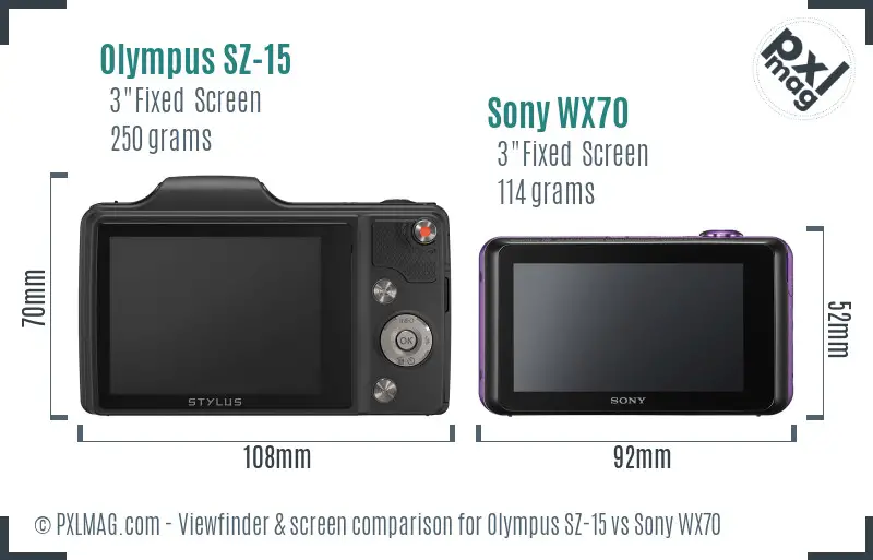 Olympus SZ-15 vs Sony WX70 Screen and Viewfinder comparison