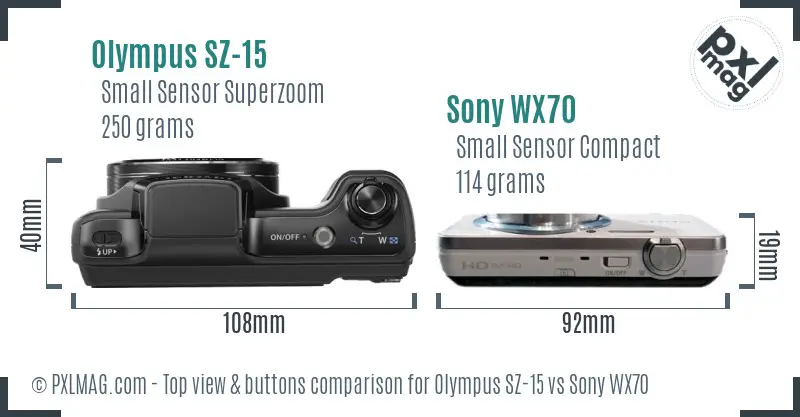 Olympus SZ-15 vs Sony WX70 top view buttons comparison