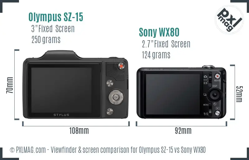 Olympus SZ-15 vs Sony WX80 Screen and Viewfinder comparison
