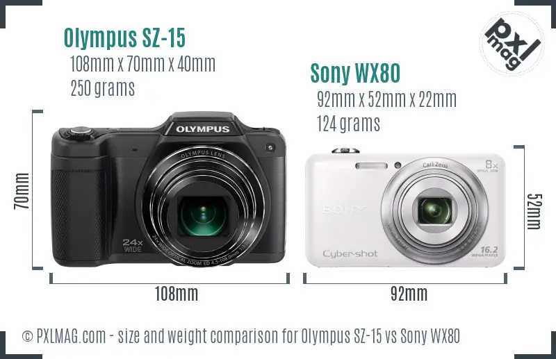 Olympus SZ-15 vs Sony WX80 size comparison