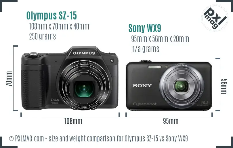 Olympus SZ-15 vs Sony WX9 size comparison