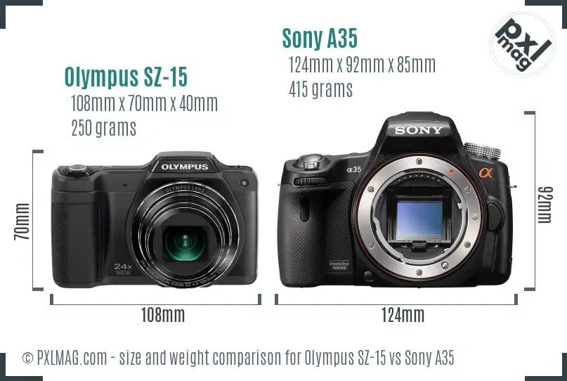 Olympus SZ-15 vs Sony A35 size comparison