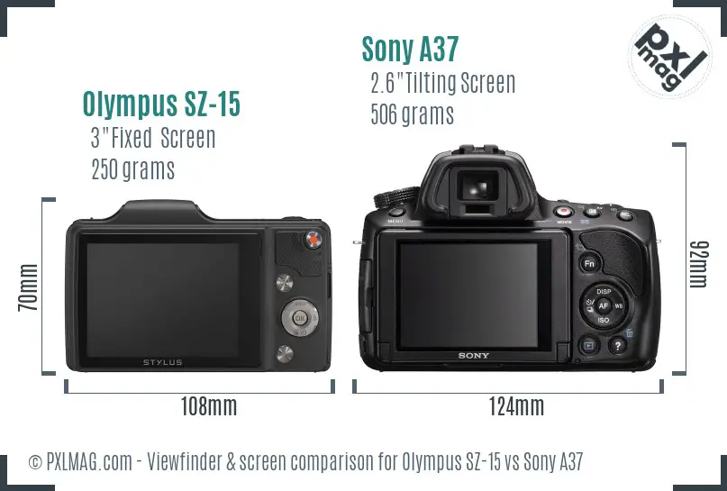Olympus SZ-15 vs Sony A37 Screen and Viewfinder comparison