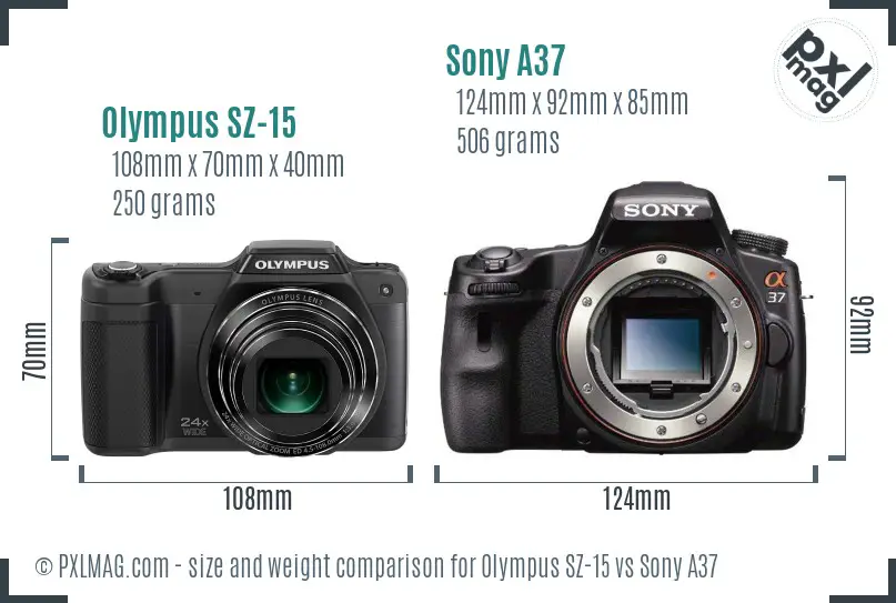 Olympus SZ-15 vs Sony A37 size comparison
