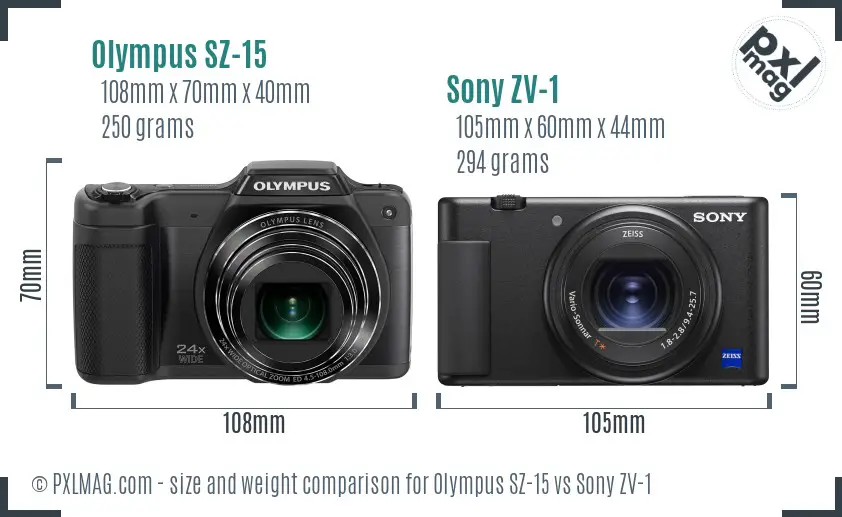 Olympus SZ-15 vs Sony ZV-1 size comparison