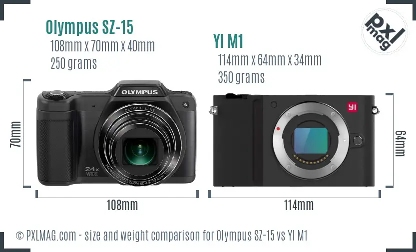 Olympus SZ-15 vs YI M1 size comparison