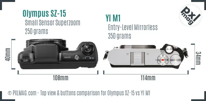 Olympus SZ-15 vs YI M1 top view buttons comparison