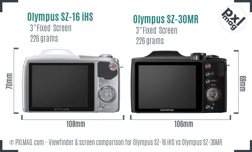 Olympus SZ-16 iHS vs Olympus SZ-30MR Screen and Viewfinder comparison