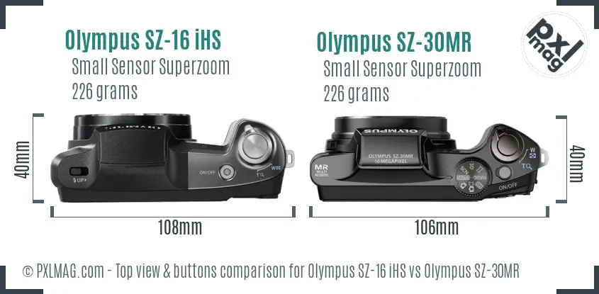 Olympus SZ-16 iHS vs Olympus SZ-30MR top view buttons comparison