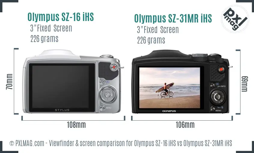 Olympus SZ-16 iHS vs Olympus SZ-31MR iHS Screen and Viewfinder comparison
