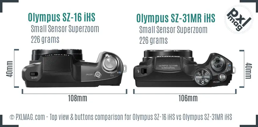 Olympus SZ-16 iHS vs Olympus SZ-31MR iHS top view buttons comparison