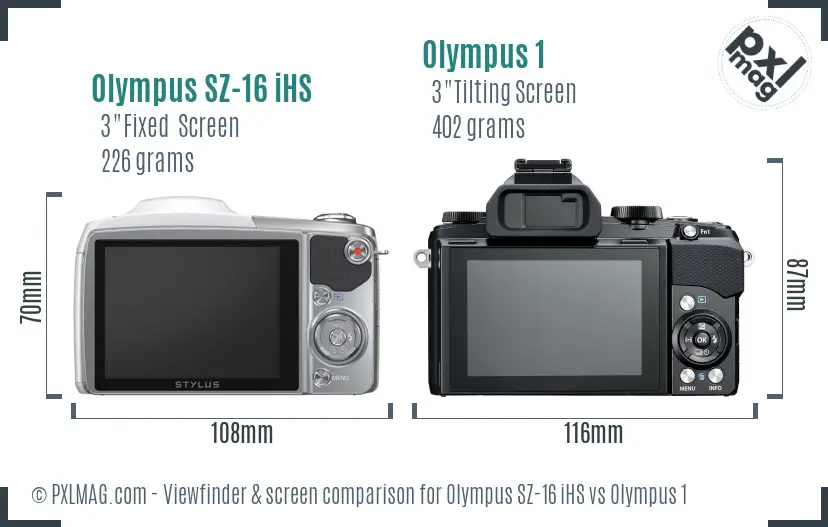 Olympus SZ-16 iHS vs Olympus 1 Screen and Viewfinder comparison