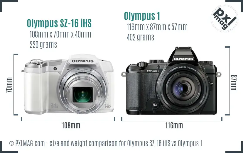 Olympus SZ-16 iHS vs Olympus 1 size comparison
