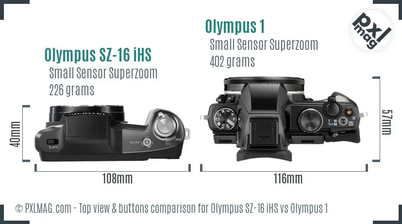 Olympus SZ-16 iHS vs Olympus 1 top view buttons comparison