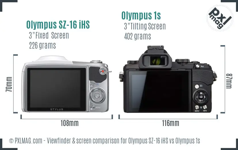 Olympus SZ-16 iHS vs Olympus 1s Screen and Viewfinder comparison