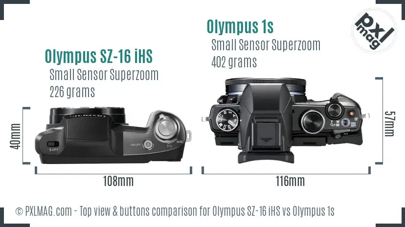 Olympus SZ-16 iHS vs Olympus 1s top view buttons comparison
