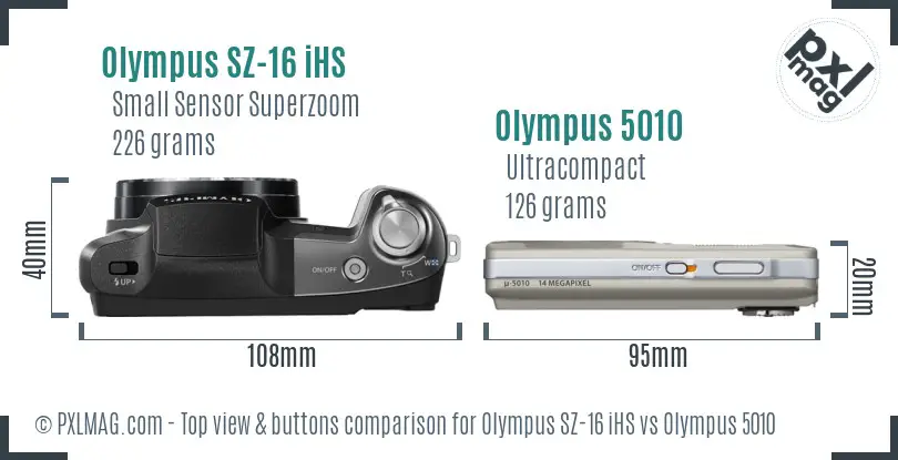 Olympus SZ-16 iHS vs Olympus 5010 top view buttons comparison