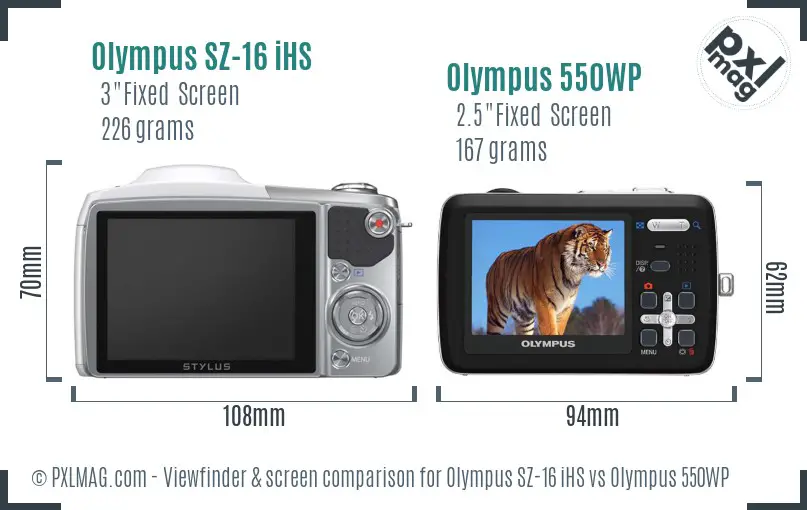 Olympus SZ-16 iHS vs Olympus 550WP Screen and Viewfinder comparison