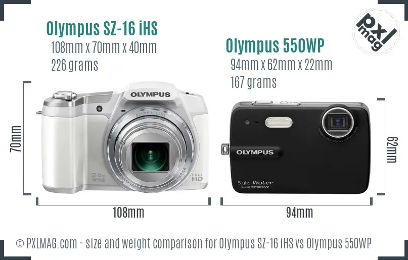 Olympus SZ-16 iHS vs Olympus 550WP size comparison