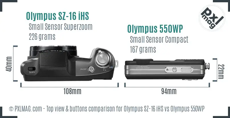 Olympus SZ-16 iHS vs Olympus 550WP top view buttons comparison