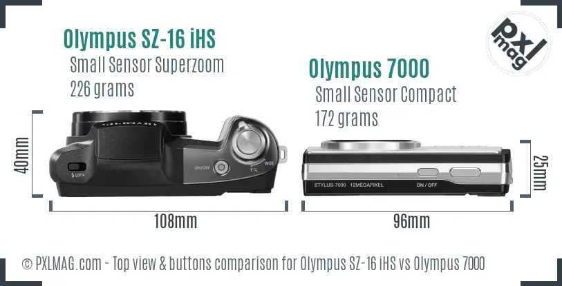 Olympus SZ-16 iHS vs Olympus 7000 top view buttons comparison