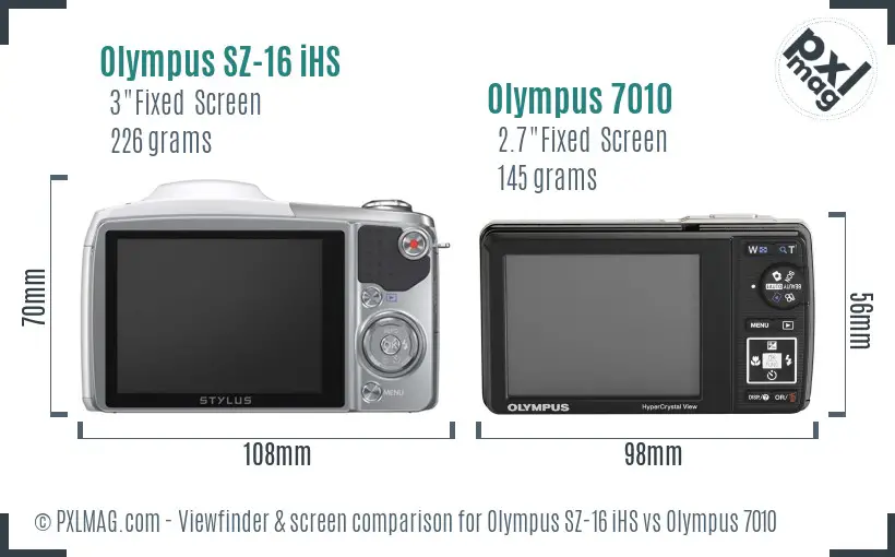 Olympus SZ-16 iHS vs Olympus 7010 Screen and Viewfinder comparison