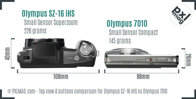 Olympus SZ-16 iHS vs Olympus 7010 top view buttons comparison
