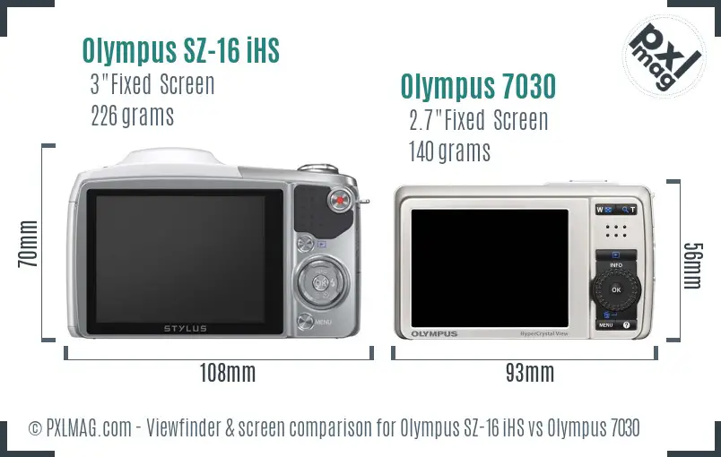 Olympus SZ-16 iHS vs Olympus 7030 Screen and Viewfinder comparison