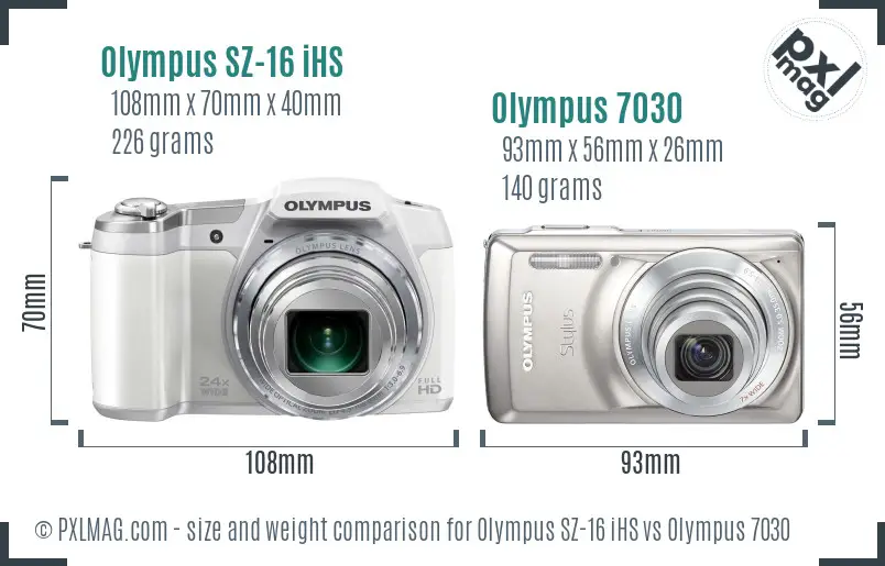 Olympus SZ-16 iHS vs Olympus 7030 size comparison