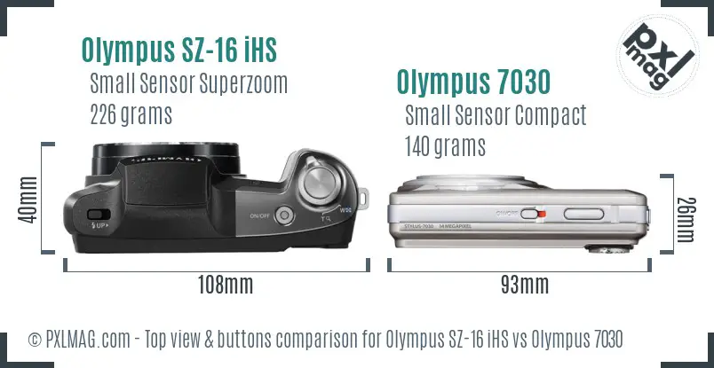 Olympus SZ-16 iHS vs Olympus 7030 top view buttons comparison