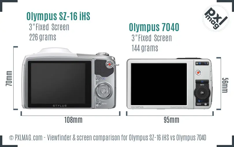 Olympus SZ-16 iHS vs Olympus 7040 Screen and Viewfinder comparison