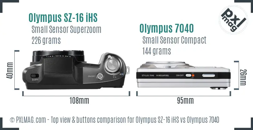 Olympus SZ-16 iHS vs Olympus 7040 top view buttons comparison