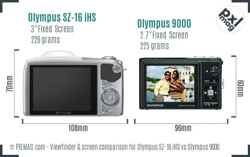 Olympus SZ-16 iHS vs Olympus 9000 Screen and Viewfinder comparison