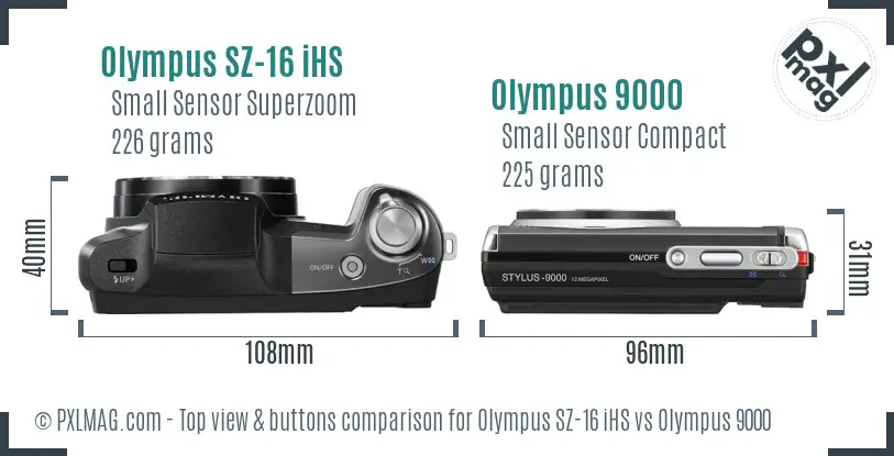 Olympus SZ-16 iHS vs Olympus 9000 top view buttons comparison