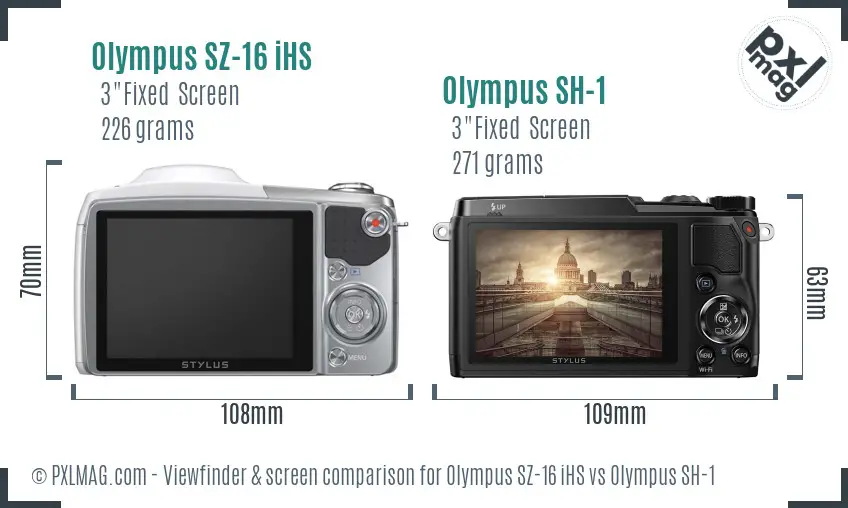 Olympus SZ-16 iHS vs Olympus SH-1 Screen and Viewfinder comparison