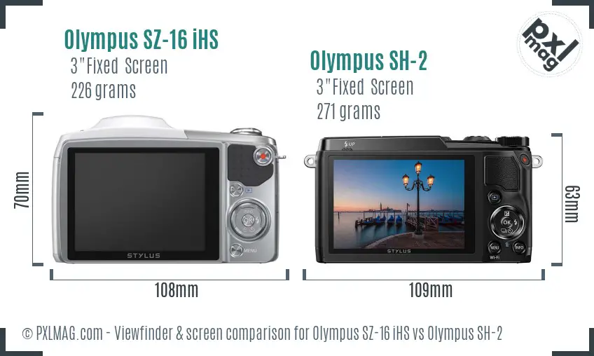 Olympus SZ-16 iHS vs Olympus SH-2 Screen and Viewfinder comparison