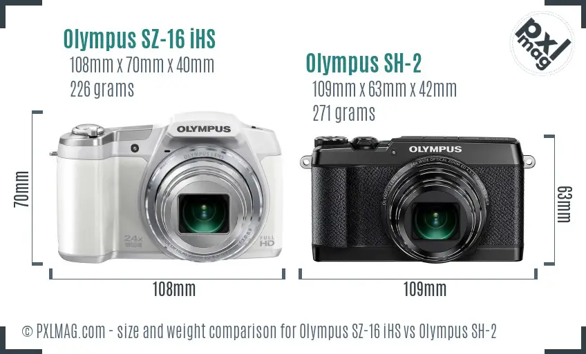Olympus SZ-16 iHS vs Olympus SH-2 size comparison