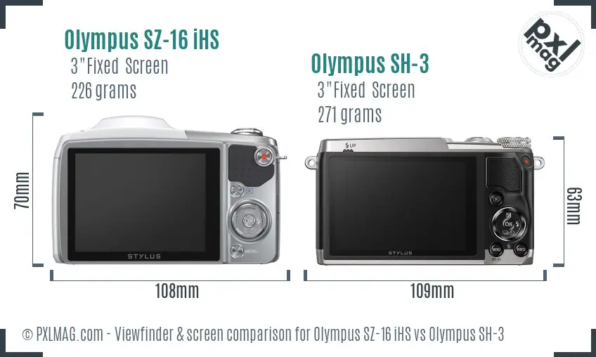 Olympus SZ-16 iHS vs Olympus SH-3 Screen and Viewfinder comparison