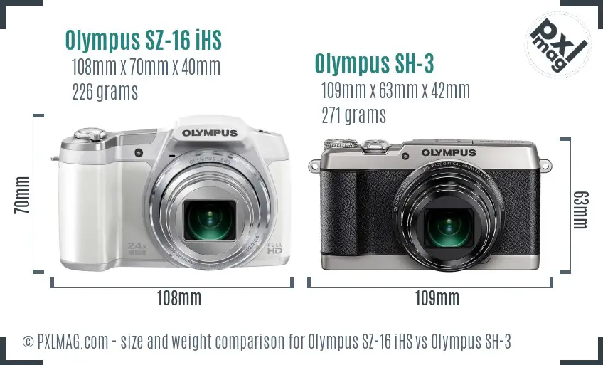 Olympus SZ-16 iHS vs Olympus SH-3 size comparison